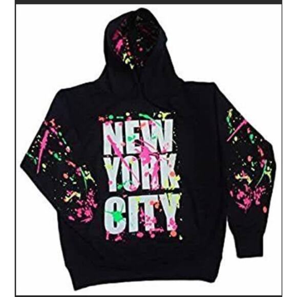 Popular Sport Black Graffiti New York City Paint Splash Hoodie Sweatshirt Small - Picture 9 of 9